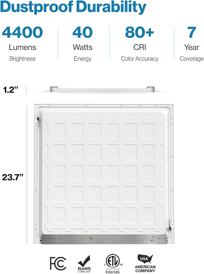 Sunco 6 Pack 2x2 LED Flat Panel Light for Drop Ceiling, Commercial Troffer Replacement Lighting Fixture, 4400 LM, 40W, Selectable CCT 4000K/5000K/6000K, Dimmable (0-10V), Dustproof ETL