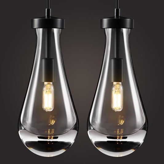 Raindrop Pendant Lights Kitchen Island: Set of 2 Rain Crystal Black Teardrop Hanging Light Fixtures over Dining Table - Modern Glass Tear Drop Ceiling Pendants Chandelier Bar Bedroom Bathroom Lighting
