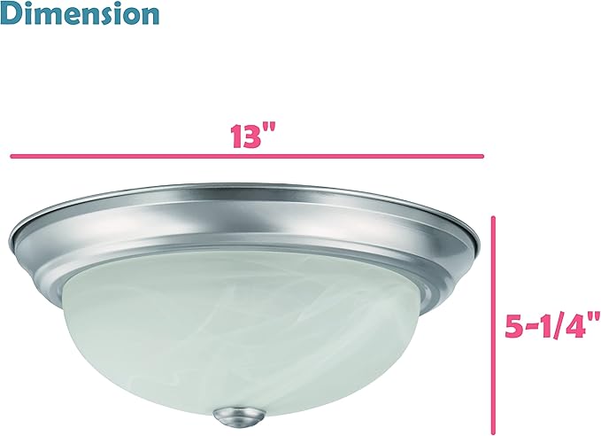 Aspen Creative 63023-09-1, 2-Light Flush Mount/Brushed Nickel Finish w/Alabaster Glass, 13" Dia., E26 Socket/60 Watts, Bulb Not Included