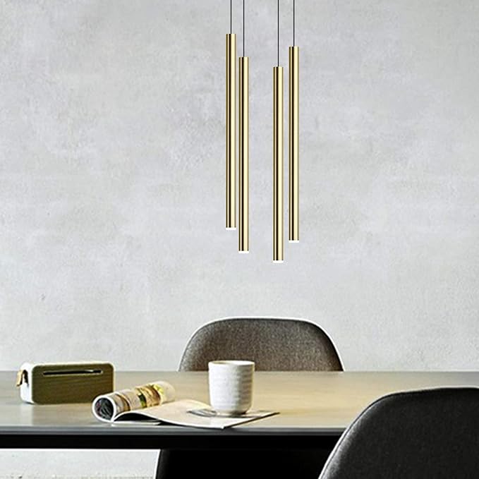 CANALIS 4 Mini Pendant Lighting Brass - LED Hanging Light Fixture for Kitchen Island, Bar, Foyer - Cluster Pendants - Dimmable, Adjustable Wire, Lamp Bulb Included