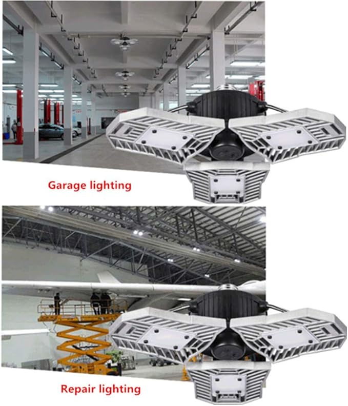 Deformable Garage Led Light High Intensity Mining Lamps 60W 6000LM Adjustable Ceiling Light Garage, Warehouse,Attic,Workshop,Basement. (3000K Warm White, Silver Ordinary Version)