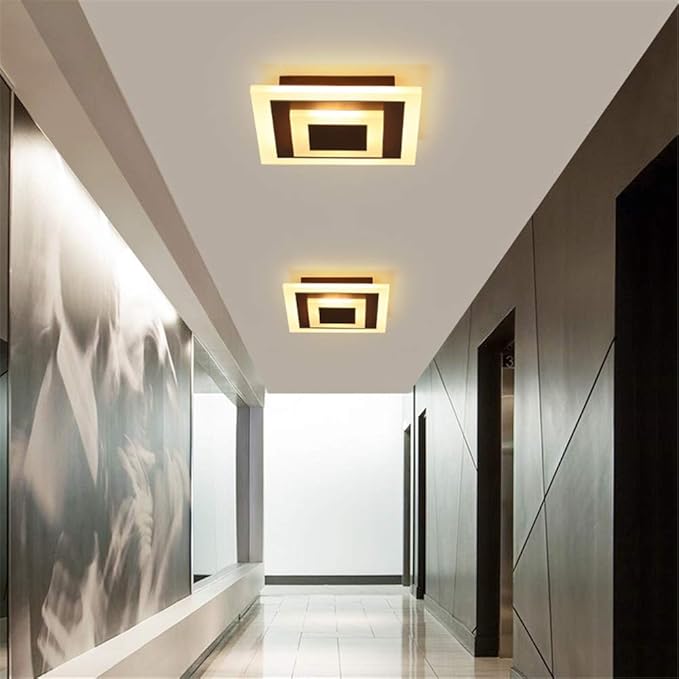 RUNNUP Acrylic Unique Minimalist Ceiling Lamp Minimalist Led Flush Mount Ceiling Light for Dining Hallway Living Kitchen Bedroom Room Kitchen Island Office,Brown-Square-Neutral Light