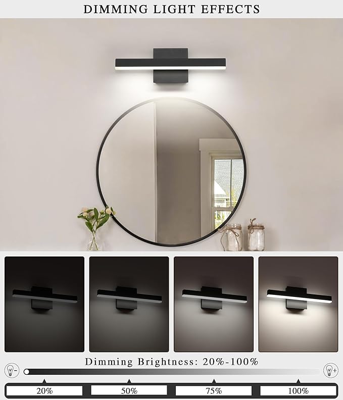 Joossnwell Black Bathroom Vanity Light Fixtures Dimmable 5CCT LED Bathroom Lighting Bar 15.75 Inch Modern Bath Lights Fixture Over Mirror 12W