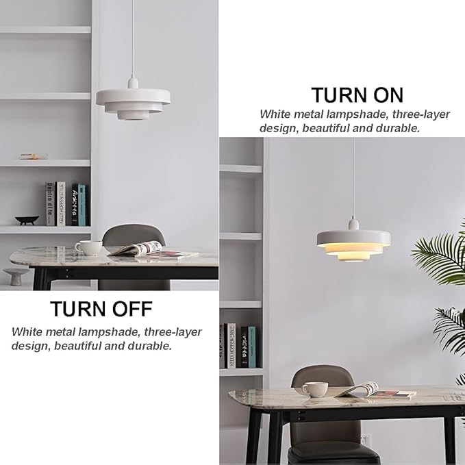 2-Pack Industrial Pendant Lights, 13.8 Inch Vintage White Metal Dome Hanging Lights for Kitchen Island, Mid Century Modern Ceiling Fixtures for Restaurant, Aisle
