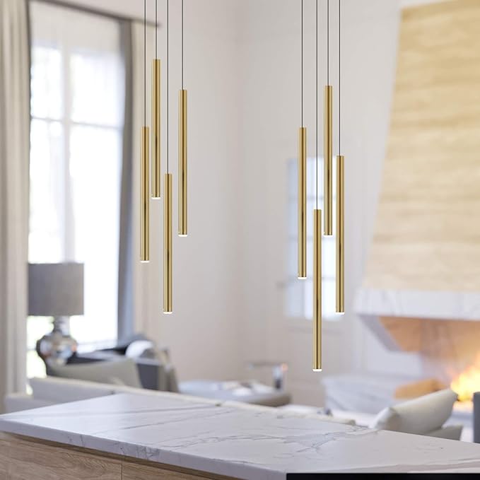 CANALIS 4 Mini Pendant Lighting Brass - LED Hanging Light Fixture for Kitchen Island, Bar, Foyer - Cluster Pendants - Dimmable, Adjustable Wire, Lamp Bulb Included