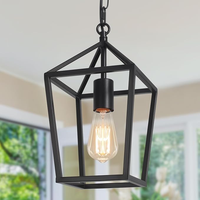 Black Pendant Lights Over Island Farmhouse Kitchen Hanging Light Fixtures Modern Glass Hallway Pendant Light Industrial Metal cage Adjustable Mini Chandeliers for Dining Room Bathroom Foyer
