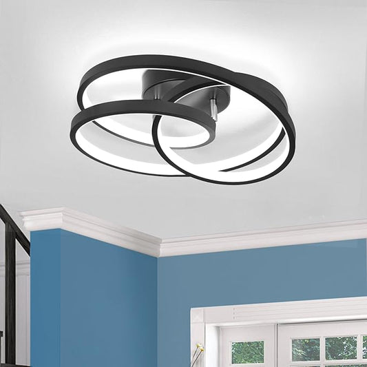Black LED Ceiling Halway Light,6000K Modern LED Ceiling Light Fixture,Creative Design Close to Ceiling Lamp for Hallway Bedroom Dining Room Kitchen Bathroom Ceiling Lighting Fixtures