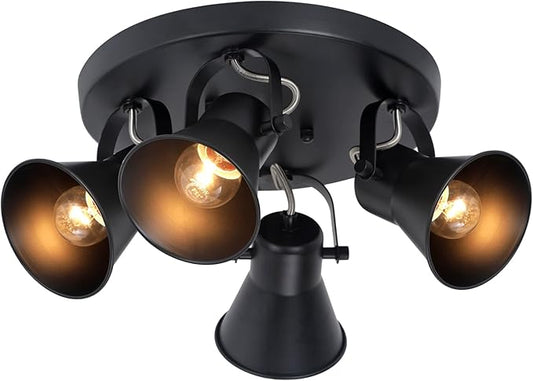 SEEBLEN 4-Light Kitchen Lighting Fixtures Ceiling, Adjustable Track Lighting Fixtures, Morden Black Directional Ceiling Light for Kitchen, Bathroom, Hallway, Dining Room, Coffee Bar.