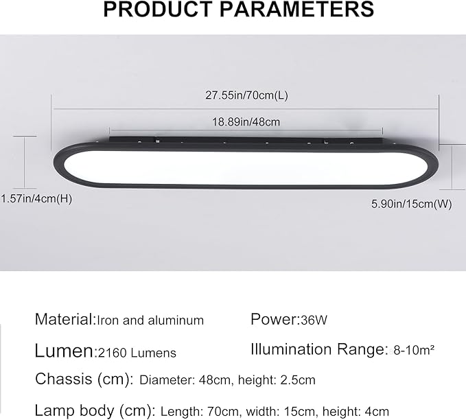 Ganeed Modern Linear Ceiling Lights, 36W LED High Brightness Long Ceiling Lamp, 27.6 Inch Ultra Thin Low Profile Light Fixture for Bedroom Kitchen Closet Hallway, Black/Cool White 6000K