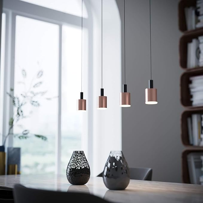 Virgo 4 Mini Pendant Lighting Black-Copper - LED Hanging Light Fixture for Kitchen Island, Bar, Foyer - Cluster Pendants - Dimmable, Adjustable Wire, Lamp Bulb Included