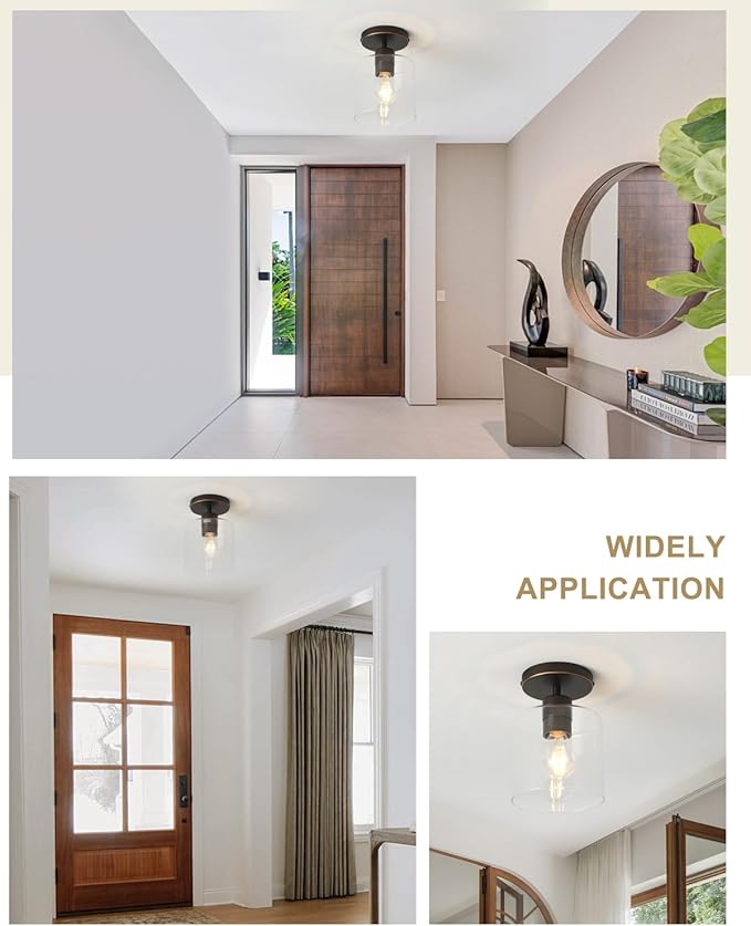 Brown and Gold Semi Flush Mount Ceiling Light,Modern Farmhouse Ceiling Light Fixture for Closet Entryway,Hallway Light Fixture 5.9in Clear Glass Shade 2 Pack