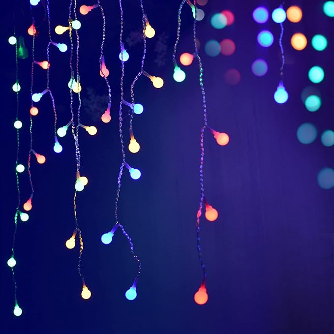 YOLIGHT Fairy Curtain Lights, USB/Battery Powered Ball Icicle Light 13ft 96 LED Globe String Hanging Lights for Bedroom Dorm Wedding Party Christmas Decoration (Multi-Colored)
