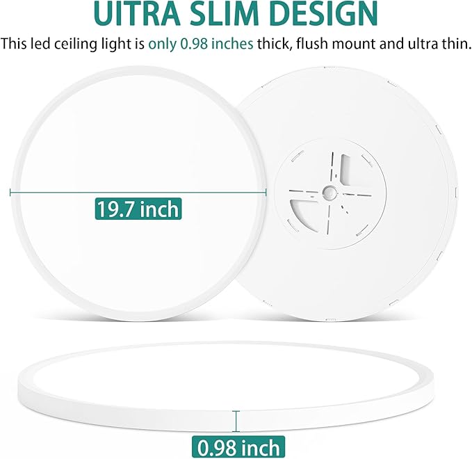20 Inch LED Flush Mount Ceiling Light Fixture,Dimmable Ultra Thin Round Ceiling Light,40W 4000 Lumens,3 Color Temperatures 3000K 4000K 6000K,White,for Kitchen Dining Room Bedroom Office