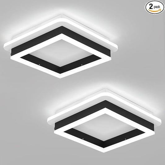 CANEOE 2 Packs Square Flush Mount Ceiling Light, 6000K Black Modern LED Ceiling Light Fixture, Minimalist Hallway Lighting Fixture Ceiling Lamp for Hallway Entryway Bedroom Balcony