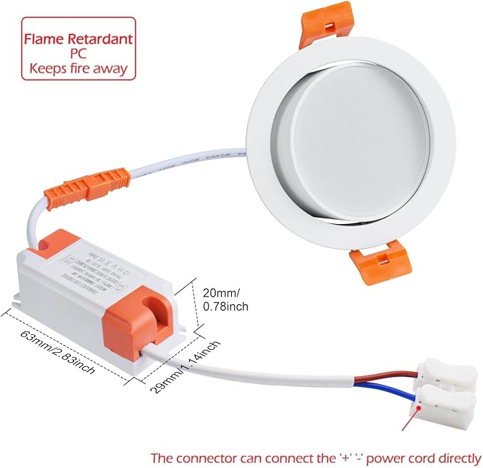 YGS-Tech 3 Inch Gimbal LED Recessed Lighting, 60° Tilt-Only Adjustable Downlight, 5W Dimmable 5500K Daylight White Recessed Light, 120V Ceiling Light with LED Driver (4 Pack)