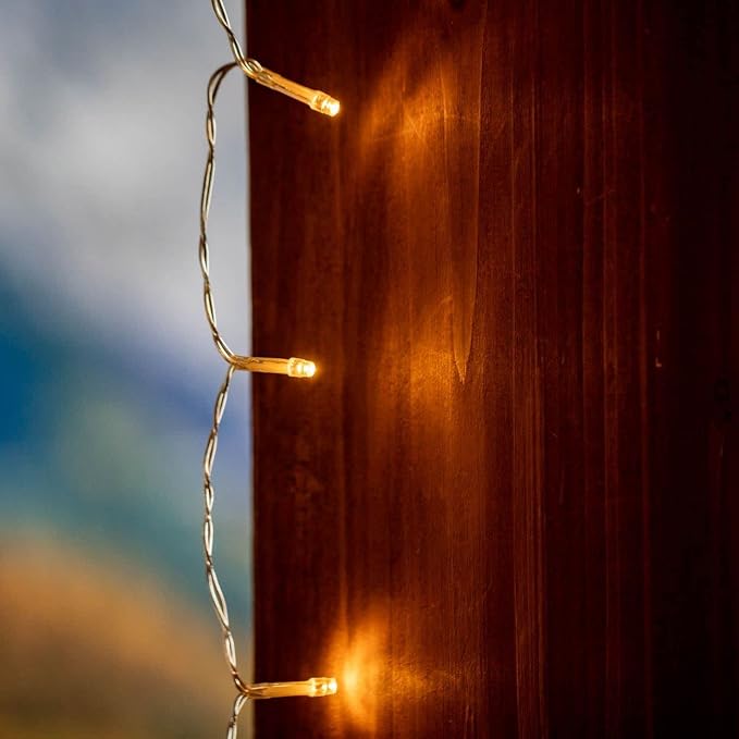 Novelty Lights LED Curtain Light Set, 300 LED Warm White, 8 Function, Non-Connectable, Clear Wire