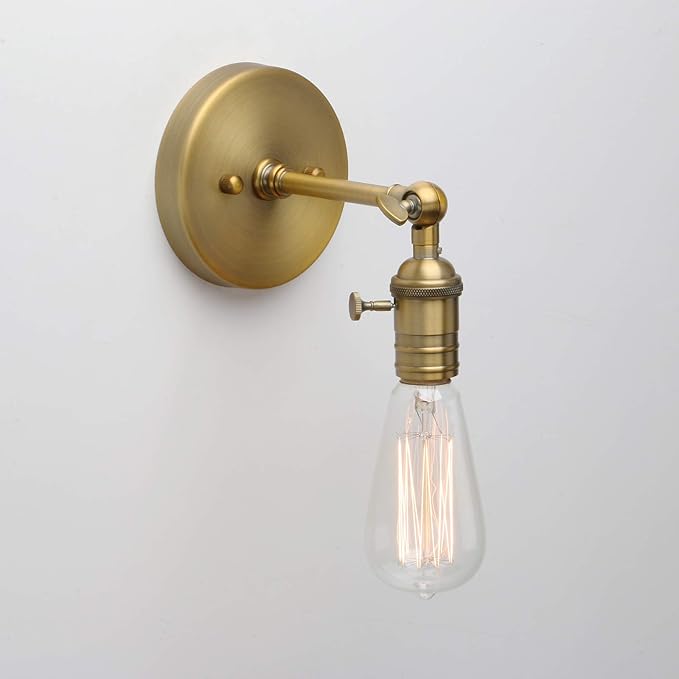 PERMO Industrial Mini Single Sconce Adjustable Simple Metal Wall Sconces Wall Mount Light Fixture, Hardwired, E26 Base, Gold