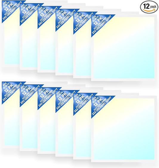LED Flat Panel Light LED Drop Ceiling Light Fixture, 5 CCT 3000K-6500K Adjustable & 5 Wattage Selectable Recessed Back-Lit Fixture for Office, ETL Listed(12Pack 2x2)