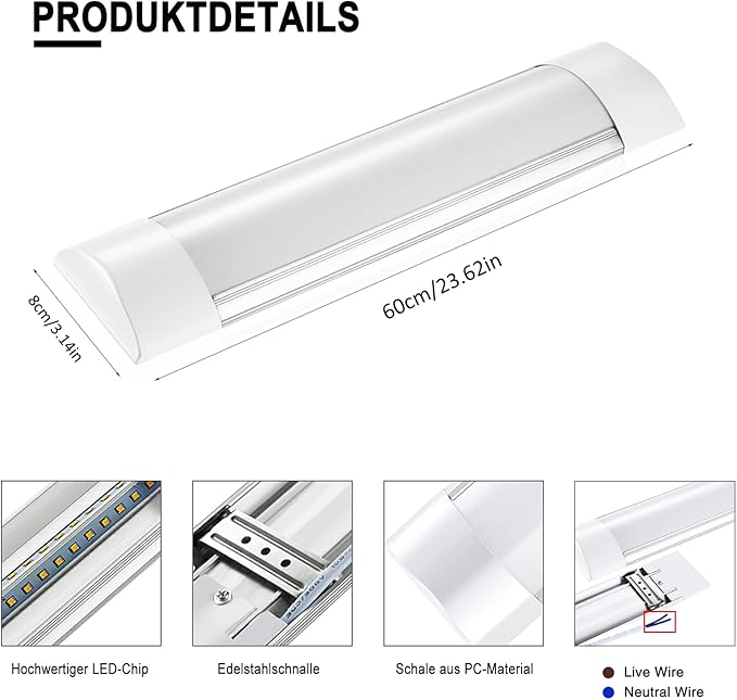 Sararoom 2FT Wraparound Shop Light, 20W LED, 2400lm, 3200K Warm White, 60cm 23.6inch LED Garage Closet Light for Office Home Basement