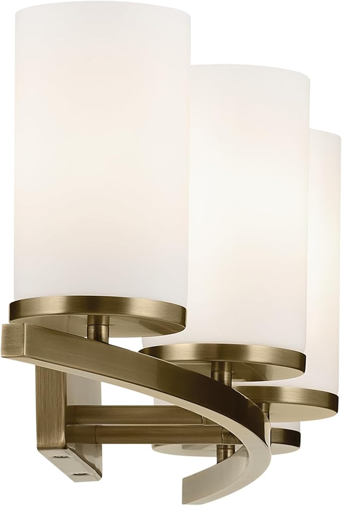 Kichler Crosby 31.25" 4-Light Bathroom Vanity Light Fixture with Satin Etched Cased Opal Glass Shade in Natural Brass for Modern Soft Bathrooms (31.25" x 8.75"), 45498NBR