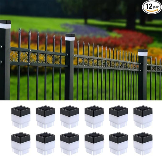 Solar LED Fence Post Cap Light 2x2 Inch (5x5cm) - for Wrought Iron, Aluminum & Garden Fences, Waterproof Outdoor Solar Lights(White Light) (12)