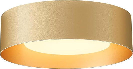 Glass Gold Flush Mount Ceiling Lights, Modern Round Ceiling Lighting, Minimalist Drum Close to Ceiling Light Fixtures for Bedroom, Dining Room, Bathroom, Hallways, Laundry Room