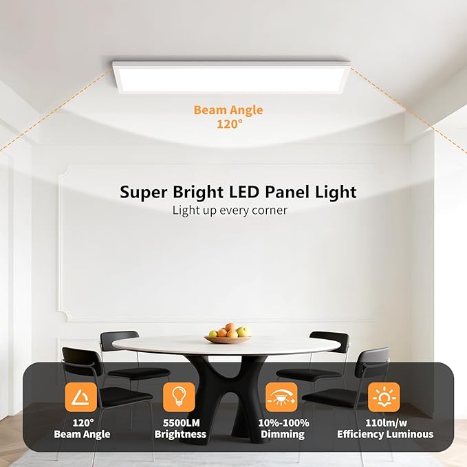 AIKVSXER 12 Pack 1x4 LED Flat Panel Light, 50W 5500LM Surface Mount Ceiling Fixture, 3CCT (3000K/4000K/5000K), Ultra-Thin 48In, 10-100% Triac Dimmable for Kitchen, Garage, Office, Basement