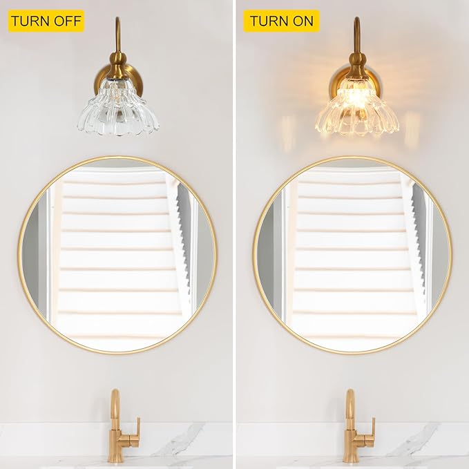 lobolighting Vintage Wall Sconce Set of 2 with Glass Shade Brass Sconces Gold Bathroom Vanity Light Fixtures Modern Wall Lighting Fixture for Bedroom Bedside Door Header
