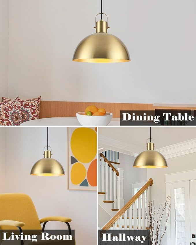Gold Pendant Light 2 Pack, 11.8 Inch Pendant Lights Kitchen Island, Dome Pendant Lights, Farmhouse Pendant Light for Kitchen Island, Dining Room, Living Room