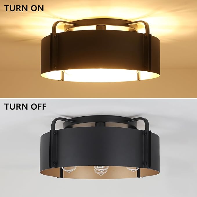 Flush Mount Ceiling Light, 5-Light Large Industrial Ceiling Light Fixture Matte Black with Gold Inside Close to Ceiling Lights for Living Room Kitchen Island,E26 Base (Not Included Bulb)