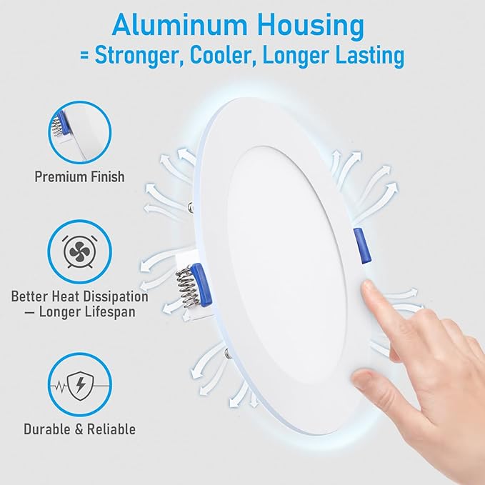 TORCHSTAR Basic Series 12-Pack 6 Inch Ultra-Thin LED Recessed Lighting with Junction Box, CRI90, Aluminum, 4000K Cool White, 5%-100% Dimmable Slim Recessed Downlight, 12W 1100LM, ETL and Energy Star