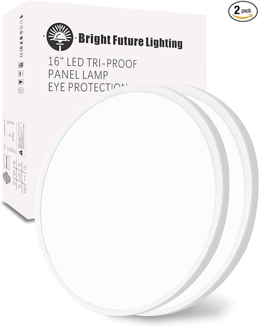 LED Flush Mount Ceiling Light Fixture,Round 16 Inch 32w 3480lm 3000k,4000k,6000k CCT Selectable, Modern Flat Panel Super Slim Led Ceiling Light,for Living Dining Kitchen Bedroom Room (2Pack-White)