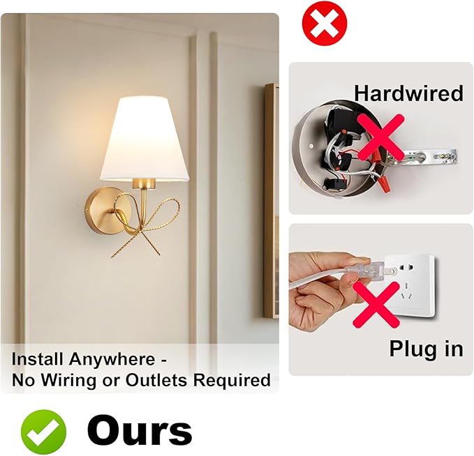 ADISUN Modern Wall Sconce Set of Two, Battery Operated Wall Sconce Remote Control Dimmable Wall Lamp Wireless Sconces for Living Room Bathroom Dining Room Corridor Staircase (2 Bulbs Included)