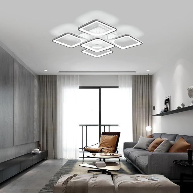 Jaycomey Modern Dimmable LED Ceiling Light, 23.6" Flush Mount Ceiling Lights Fixture with Remote Control, Acrylic 5-Square Ceiling Lamp for Living Room Dining Room Kitchen Bedroom, 70W, 3000K-6000K