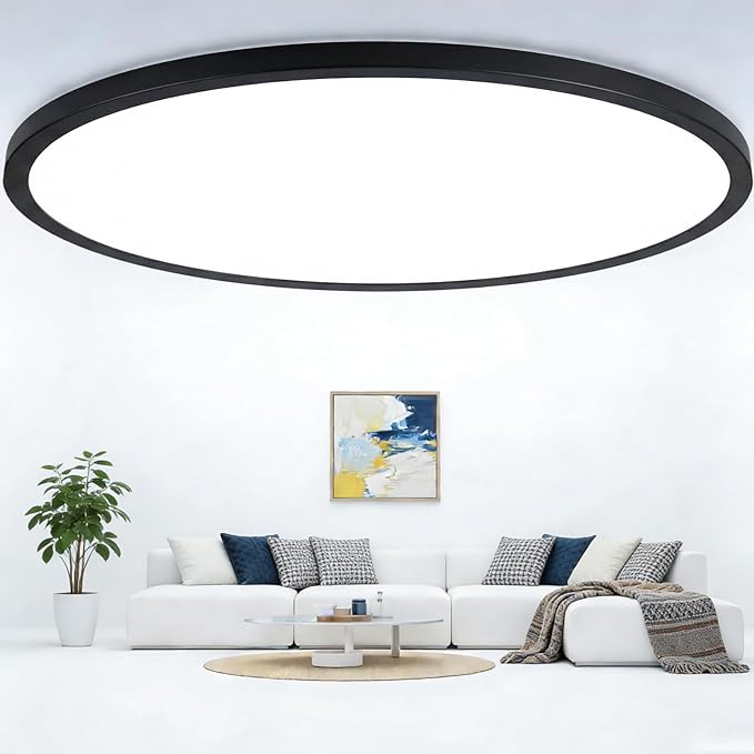 20 Inch Large LED Flush Mount Ceiling Lights, 35W 4200 LM LED Ceiling Light Fixtures, 2700K/3000K/4000K/5000K/6500K Selectable, Ultra Thin Black Panel Lights for Bedroom, Laundry, Bathroom, 1-Pack