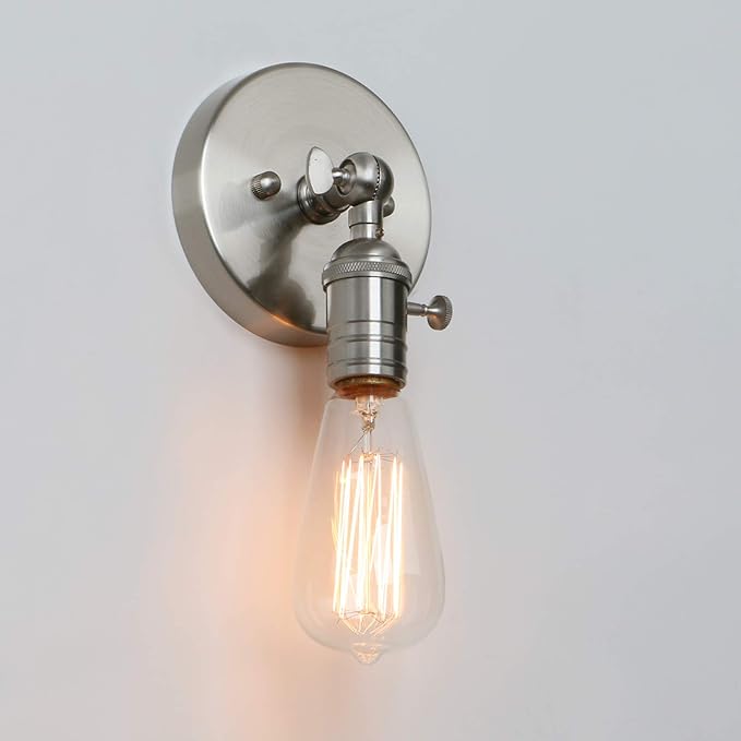 PERMO Single Sconce Mini Vintage Wall Sconce with On/Off Switch Hardwired Wall Mount Lamps Decorative Wall Lighting for Bedroom Hallway Bathroom (Brushed Nickel)