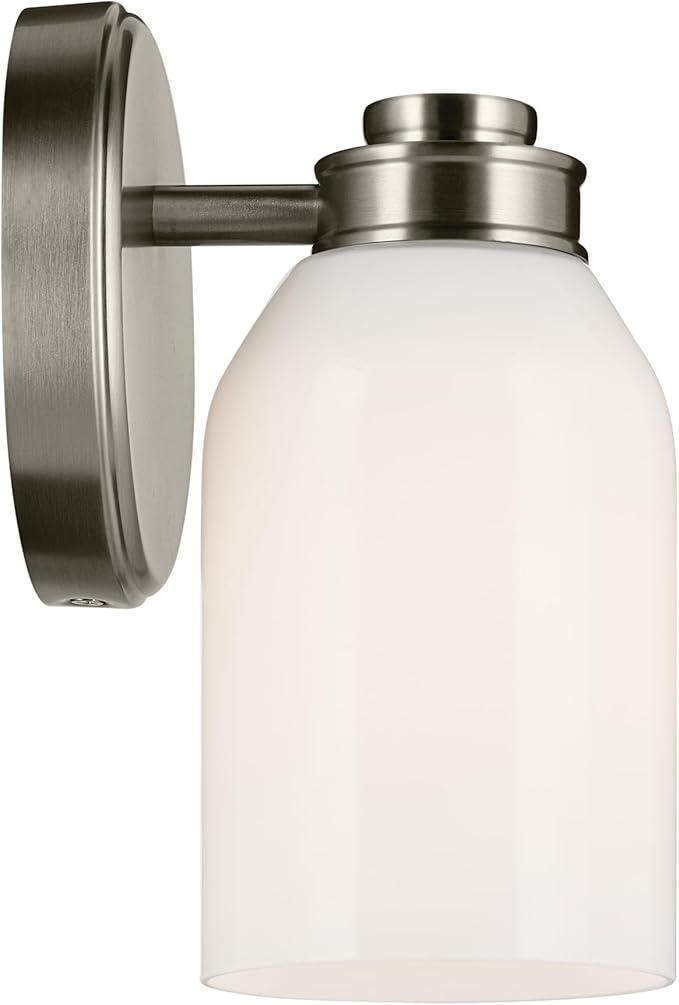 Kichler Shae 1-Light Wall Sconce with White Opal Glass in Brushed Nickel, Modern Vanity Light Fixture for Bathroom Mirror, Hallway, or Fireplace (8.25" H x 5" W), 55200NI