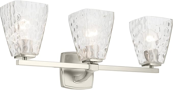 Kichler Marant 21.25" 3-Light Bathroom Vanity Light Fixture with Clear Water Glass in Brushed Nickel for Over Mirror, Modern Steel Frame (21.25" W x 9.5" H), 55216NIWTR