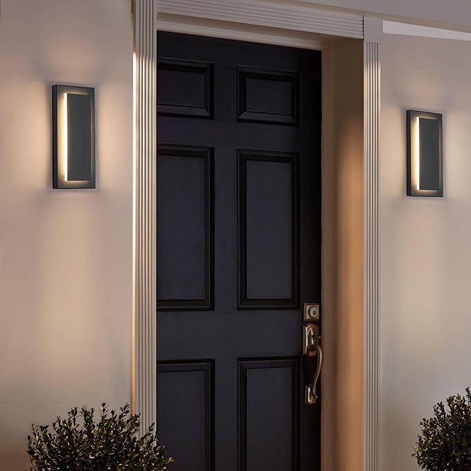 tewei 2 Pack Modern LED Outdoor Wall Lights, Black Exterior LED Wall Sconce Lighting Fixtures, Square Mini Indoor Wall Sconce, 360° Beam Angle, 3000K Warm White Outdoor Lights for House Porch