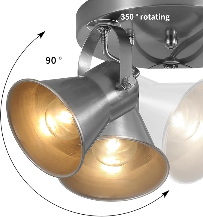 SEEBLEN 3-Light Industrial Track Lighting, Adjustable Round Kitchen Ceiling Light, Morden Nickel Flush Mount Directional Light for Kitchen, Hallway, Dining Room, Bathroom, Coffee Bar