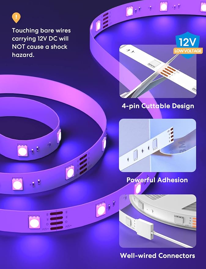 meross Smart LED Strip Lights, 16.4ft WiFi Strip Work with Apple HomeKit, Alexa, Google Home, and SmartThings, 16 Million Colors with App Control and RGB LED Lights for Bedroom, Living Room, Kitchen