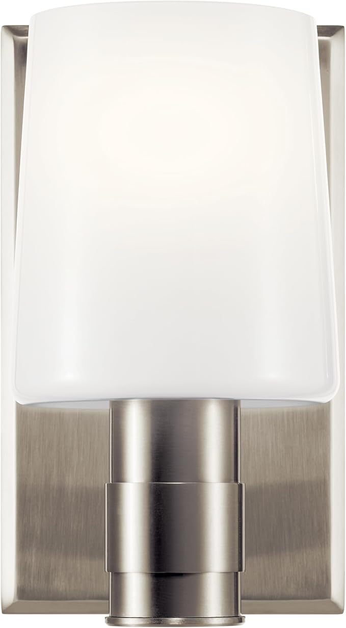 Kichler Adani 1-Light Wall Sconce, Modern Light with Opal Glass in Brushed Nickel, for Bathroom, Powder Room, Kitchen, Bedroom, or Hallway (8.5" x 5"), 55174NI
