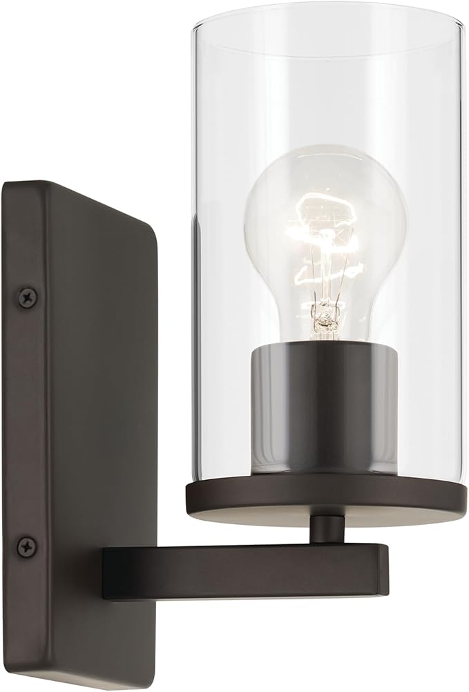 Kichler Crosby 4.5" 1-Light Wall Sconce Bathroom Vanity Light Fixture with Clear Glass in Olde Bronze for Bathroom, Powder Room, Hallway, Kitchen, Bedroom (4.5" x 9.25"), 45495OZCLR