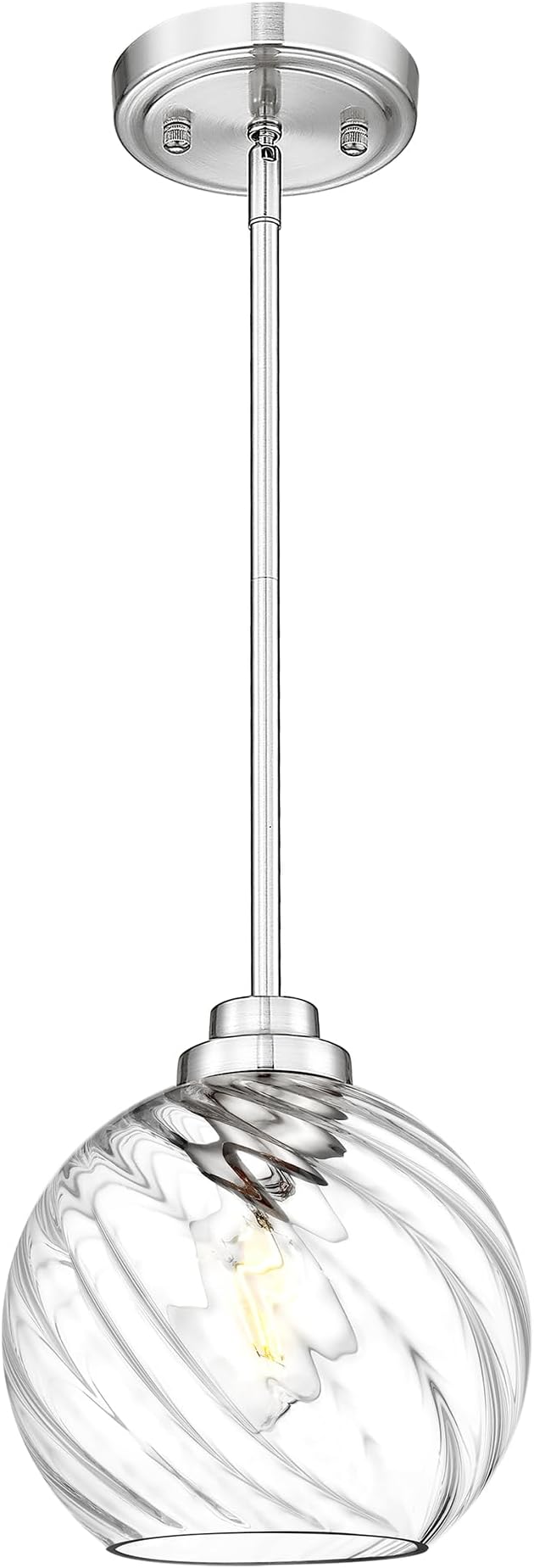 8 Inch Modern Farmhouse Pendant for Kitchen Island, Adjustable Height Hanging Fixture with Ribbed Glass, Brushed Nickel, Dining Room Entryway - PL101SBN-L