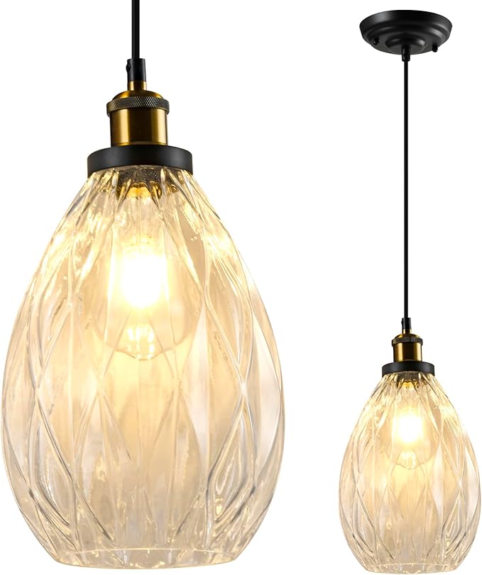 Glass Pendant Light Fixture Kitchen Island Modern Adjustable Chandelier Farmhouse Ceiling Hanging Light for Hallway Porch Kitchen Bedroom Coffee Shop Dining Room Island