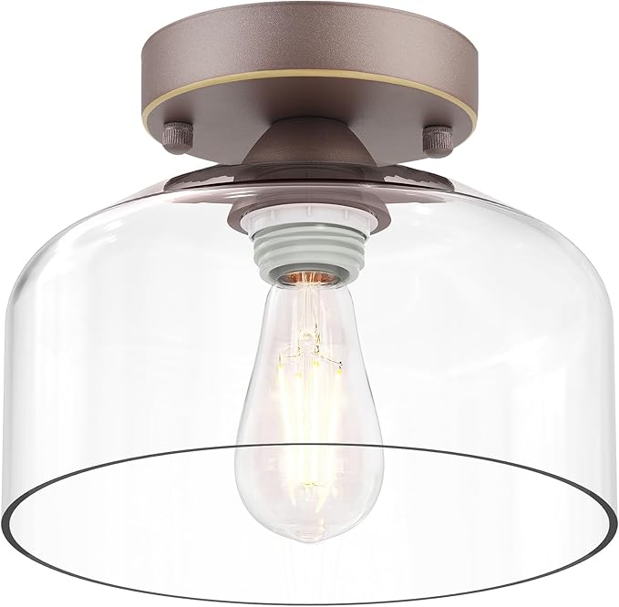 LACCEN Semi Flush Mount Ceiling Light Bronze, Clear Glass Pendant Lamp Shade, Modern Farmhouse Light Fixture for Hallway Corridor Kitchen Entryway Bedroom, Bulb Not Included