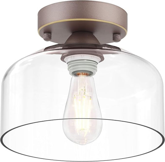 LACCEN Semi Flush Mount Ceiling Light Bronze, Clear Glass Pendant Lamp Shade, Modern Farmhouse Light Fixture for Hallway Corridor Kitchen Entryway Bedroom, Bulb Not Included
