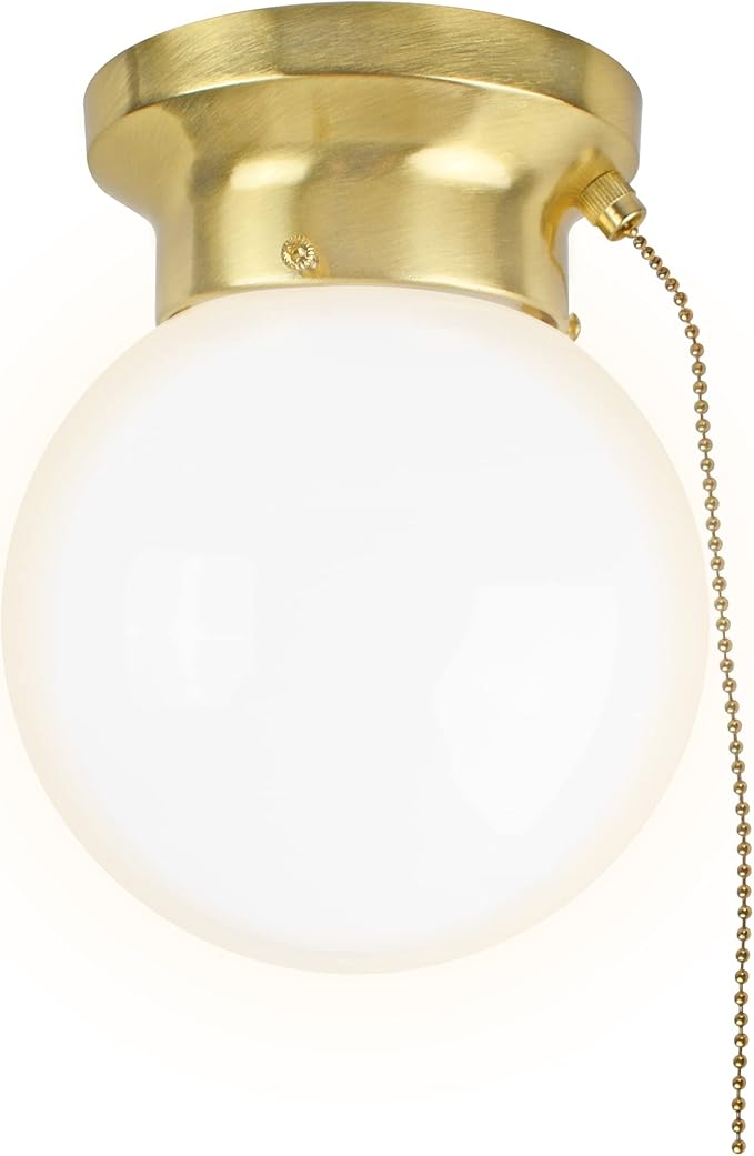 Ultralux 6" Utility LED Glass Flush Mount with Pull Chain - Globe Light Fixture - 500 Lumens 3000K Light Fixture for Closet, Pantry, Shed, Laundry Room - ETL-Certified (Brushed Gold, 1-Pack)