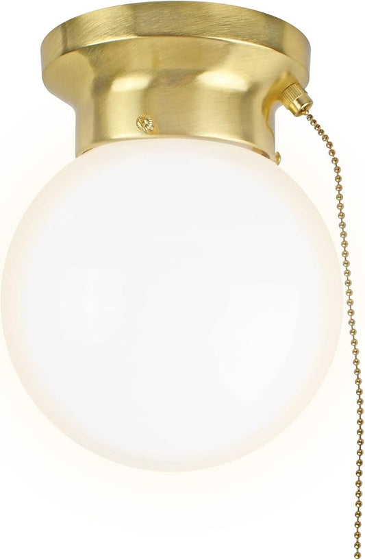 Ultralux 6" Utility LED Glass Flush Mount with Pull Chain - Globe Light Fixture - 500 Lumens 3000K Light Fixture for Closet, Pantry, Shed, Laundry Room - ETL-Certified (Brushed Gold, 1-Pack)