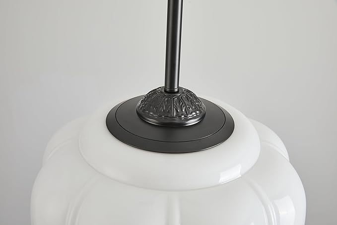 Milk Glass Ceiling Light Fixture, 12" Vintage Scallop Semi Flush Mount Pendant Light, Schoolhouse Light Fixture - Antique Chandelier for Kitchen, Hallway, Dining Room, White/Black
